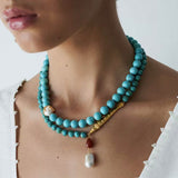 Turquoise Fish Necklace | Bohemian Pearl Pendant Necklace - floysun