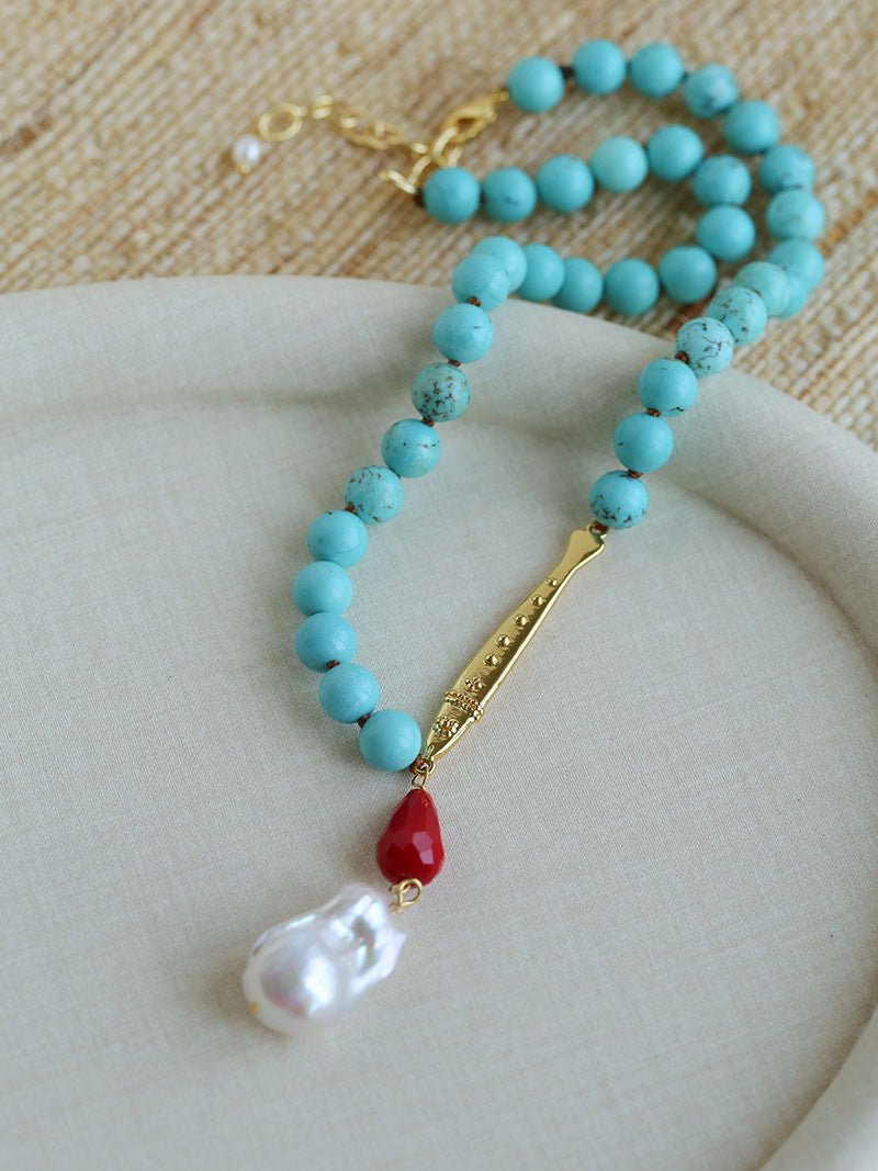 Turquoise Fish Necklace | Bohemian Pearl Pendant Necklace - floysun