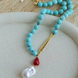 Turquoise Fish Necklace | Bohemian Pearl Pendant Necklace - floysun