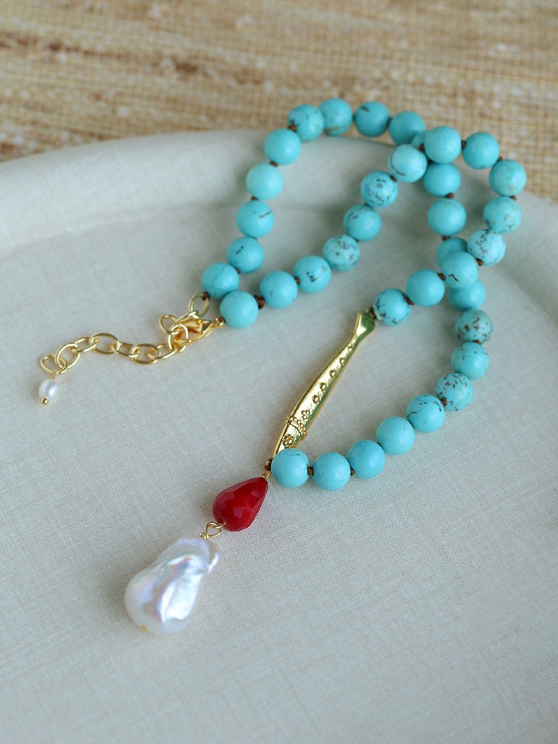 Turquoise Fish Necklace | Bohemian Pearl Pendant Necklace - floysun