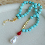 Turquoise Fish Necklace | Bohemian Pearl Pendant Necklace - floysun