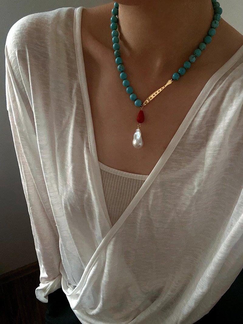 Turquoise Fish Necklace | Bohemian Pearl Pendant Necklace - floysun
