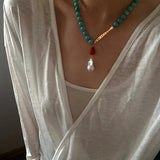 Turquoise Fish Necklace | Bohemian Pearl Pendant Necklace - floysun