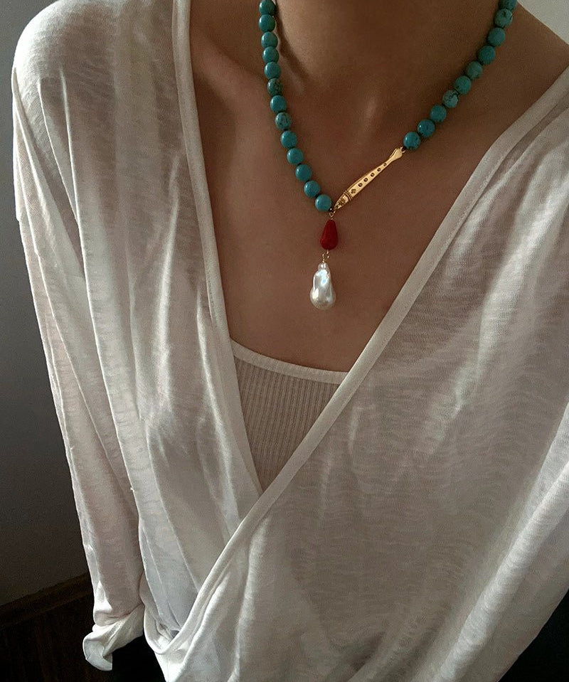 Turquoise Fish Necklace | Bohemian Pearl Pendant Necklace - floysun