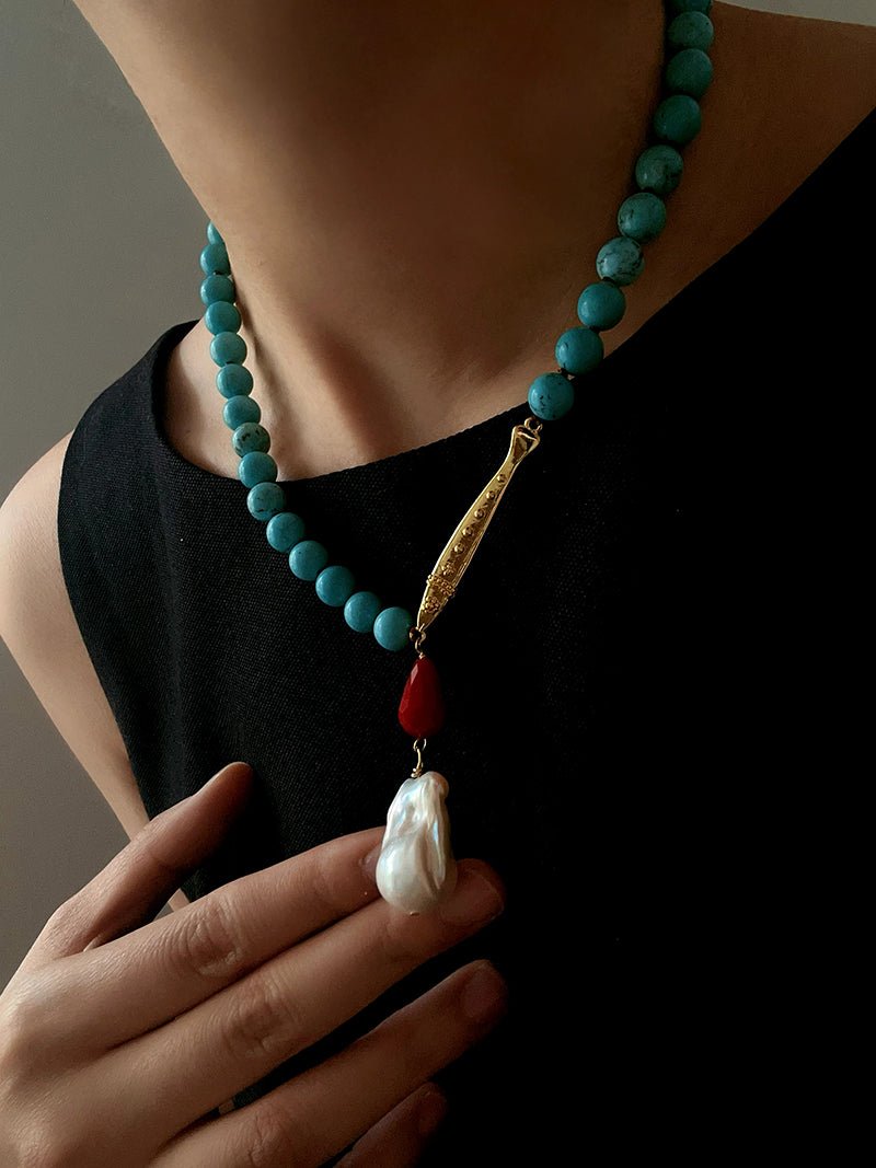 Turquoise Fish Necklace | Bohemian Pearl Pendant Necklace - floysun