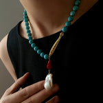 Turquoise Fish Necklace | Bohemian Pearl Pendant Necklace - floysun