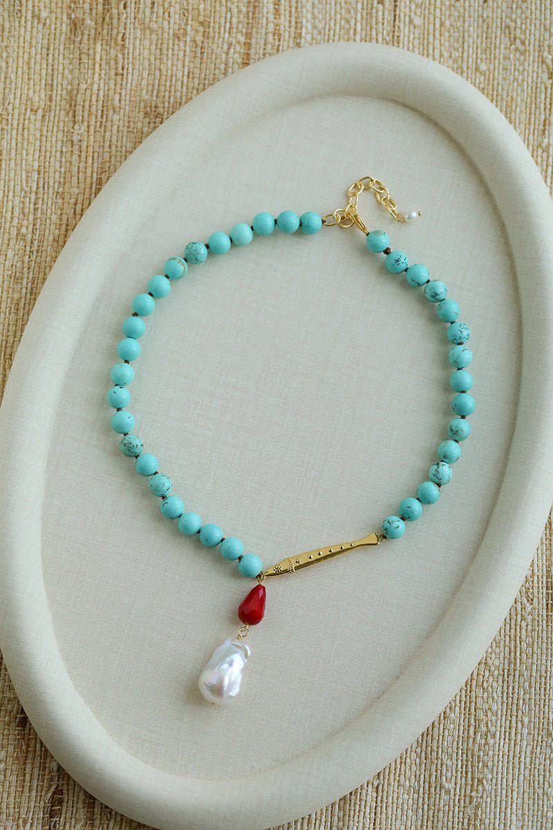 Turquoise Fish Necklace | Bohemian Pearl Pendant Necklace - floysun