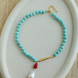 Turquoise Fish Necklace | Bohemian Pearl Pendant Necklace - floysun