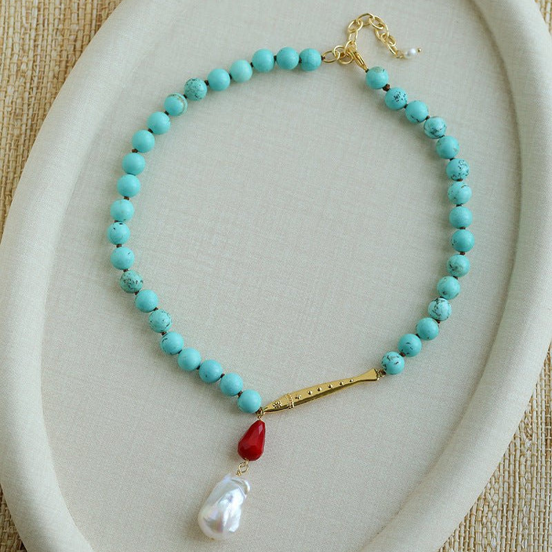 Turquoise Fish Necklace | Bohemian Pearl Pendant Necklace - floysun