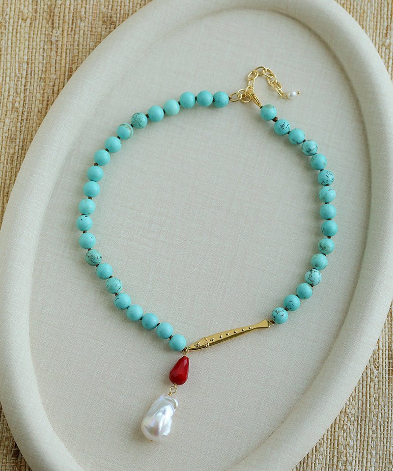 Turquoise Fish Necklace | Bohemian Pearl Pendant Necklace - floysun