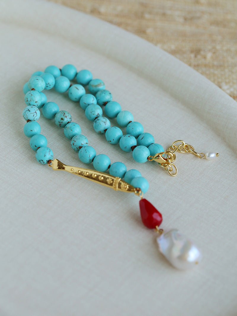 Turquoise Fish Necklace | Bohemian Pearl Pendant Necklace - floysun