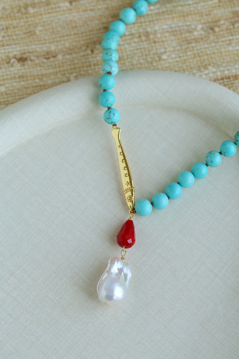 Turquoise Fish Necklace | Bohemian Pearl Pendant Necklace - floysun