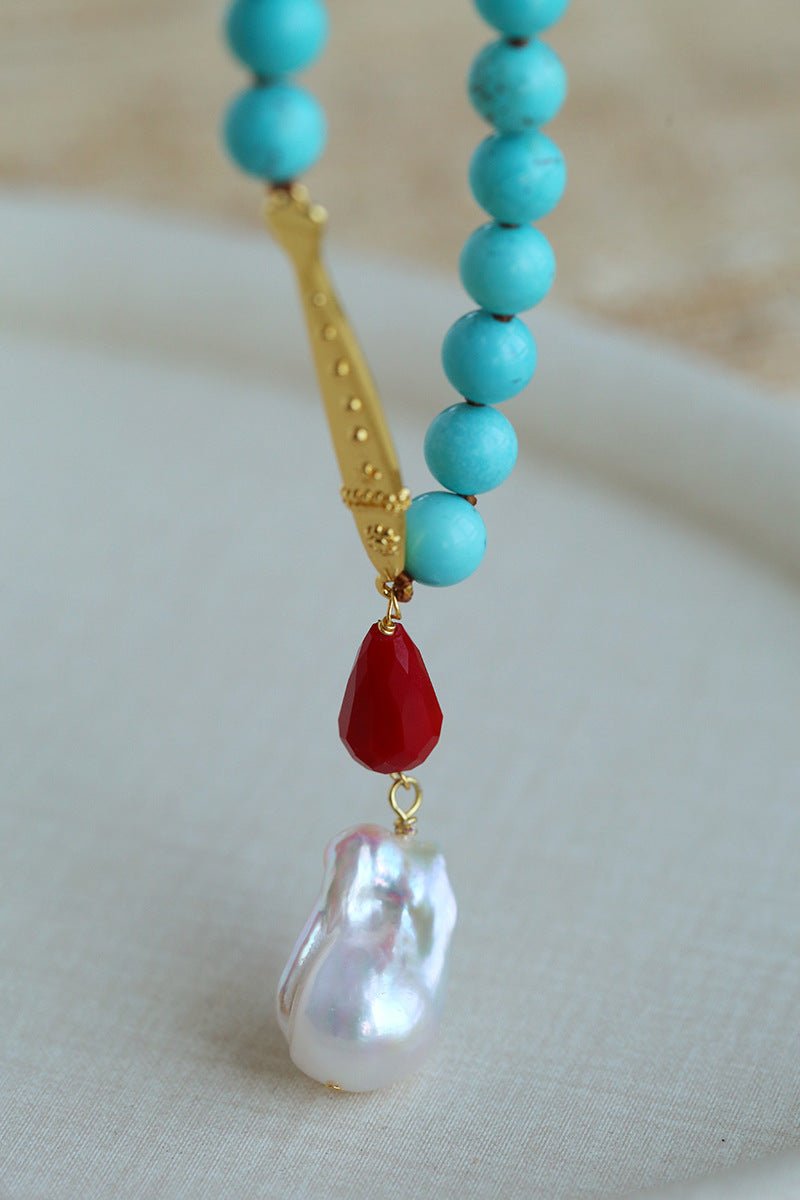 Turquoise Fish Necklace | Bohemian Pearl Pendant Necklace - floysun