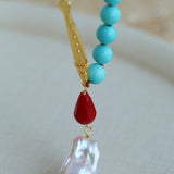 Turquoise Fish Necklace | Bohemian Pearl Pendant Necklace - floysun