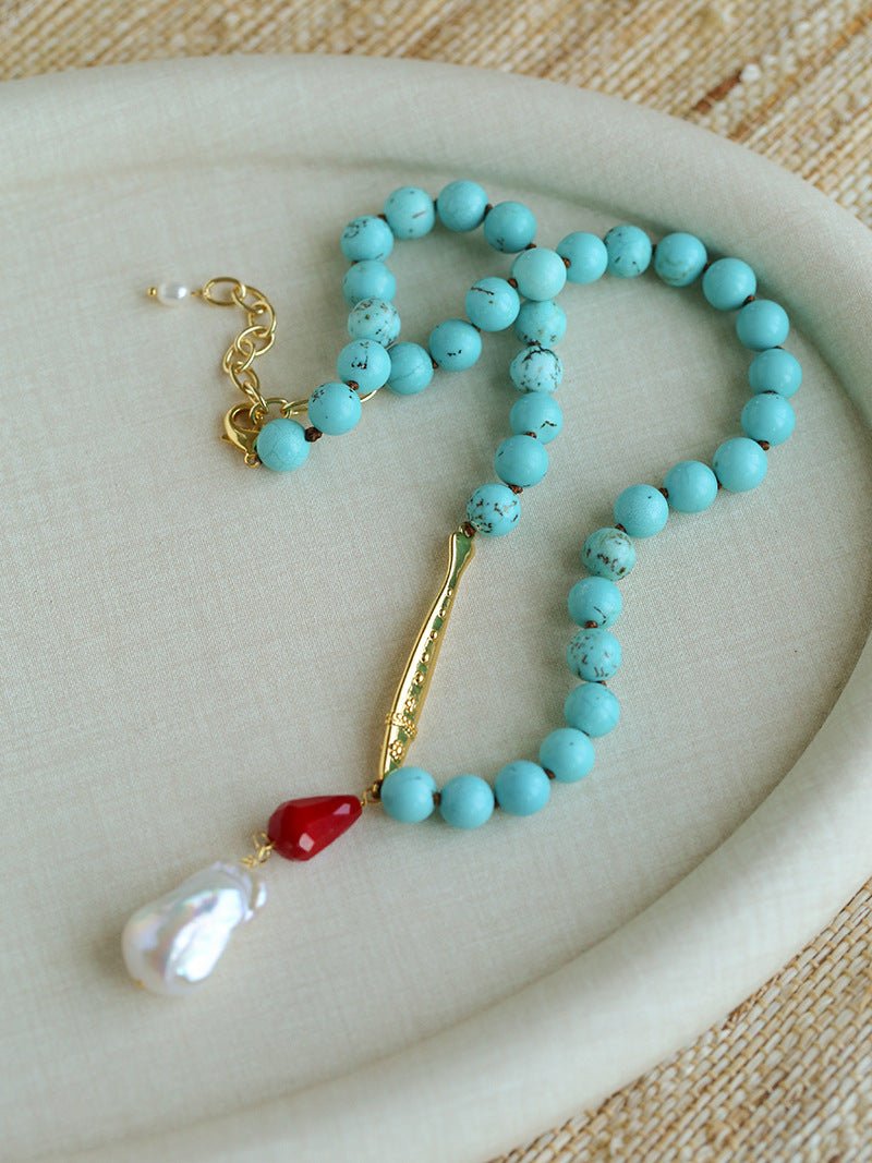 Turquoise Fish Necklace | Bohemian Pearl Pendant Necklace - floysun