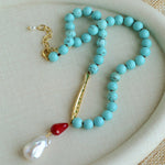 Turquoise Fish Necklace | Bohemian Pearl Pendant Necklace - floysun