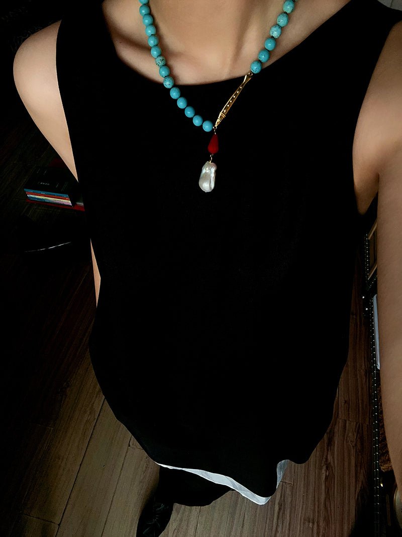 Turquoise Fish Necklace | Bohemian Pearl Pendant Necklace - floysun