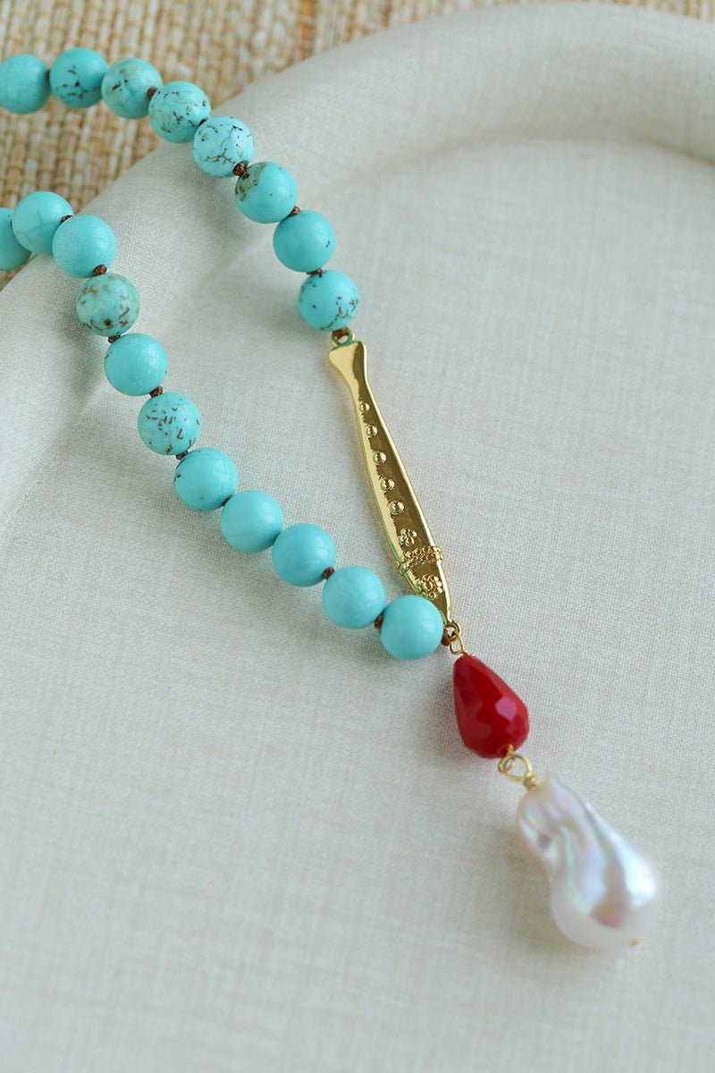 Turquoise Fish Necklace | Bohemian Pearl Pendant Necklace - floysun
