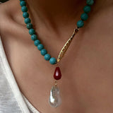 Turquoise Fish Necklace | Bohemian Pearl Pendant Necklace - floysun