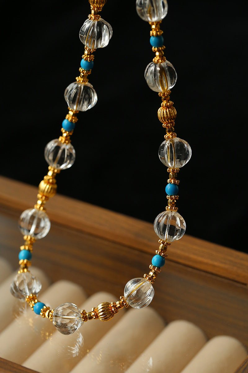 Turquoise Glass Lantern Bead Necklace - floysun