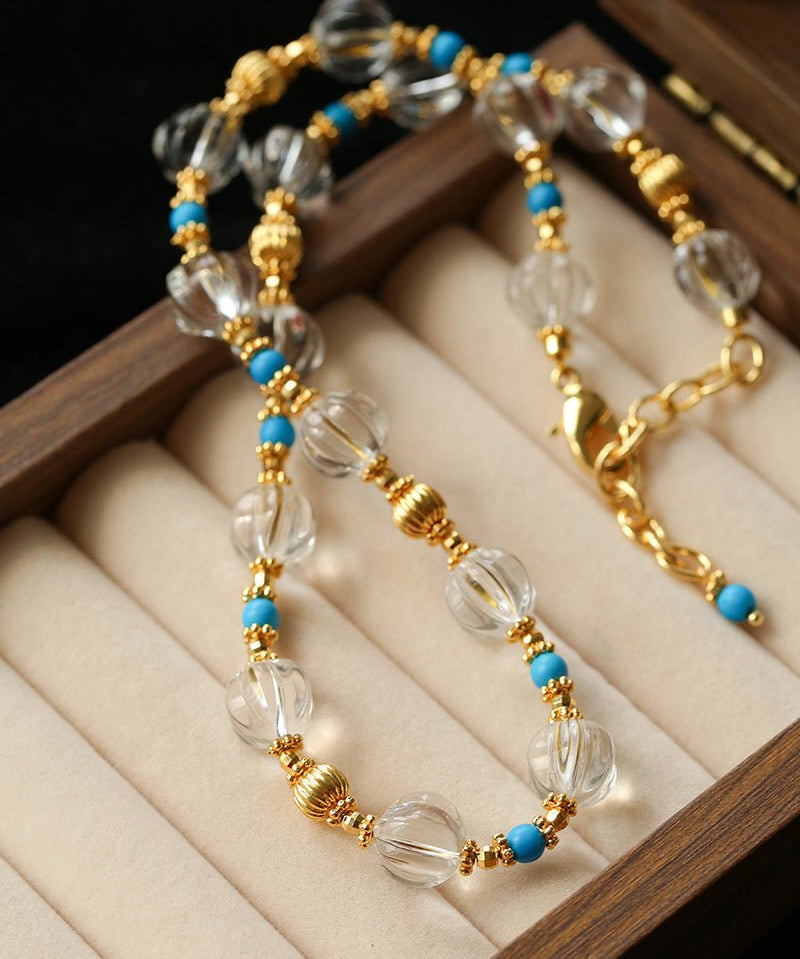 Turquoise Glass Lantern Bead Necklace - floysun