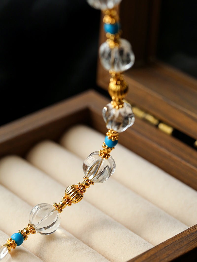 Turquoise Glass Lantern Bead Necklace - floysun