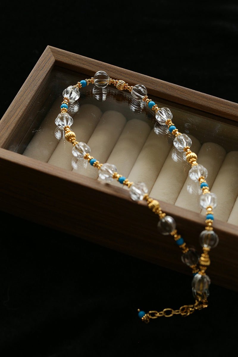 Turquoise Glass Lantern Bead Necklace - floysun
