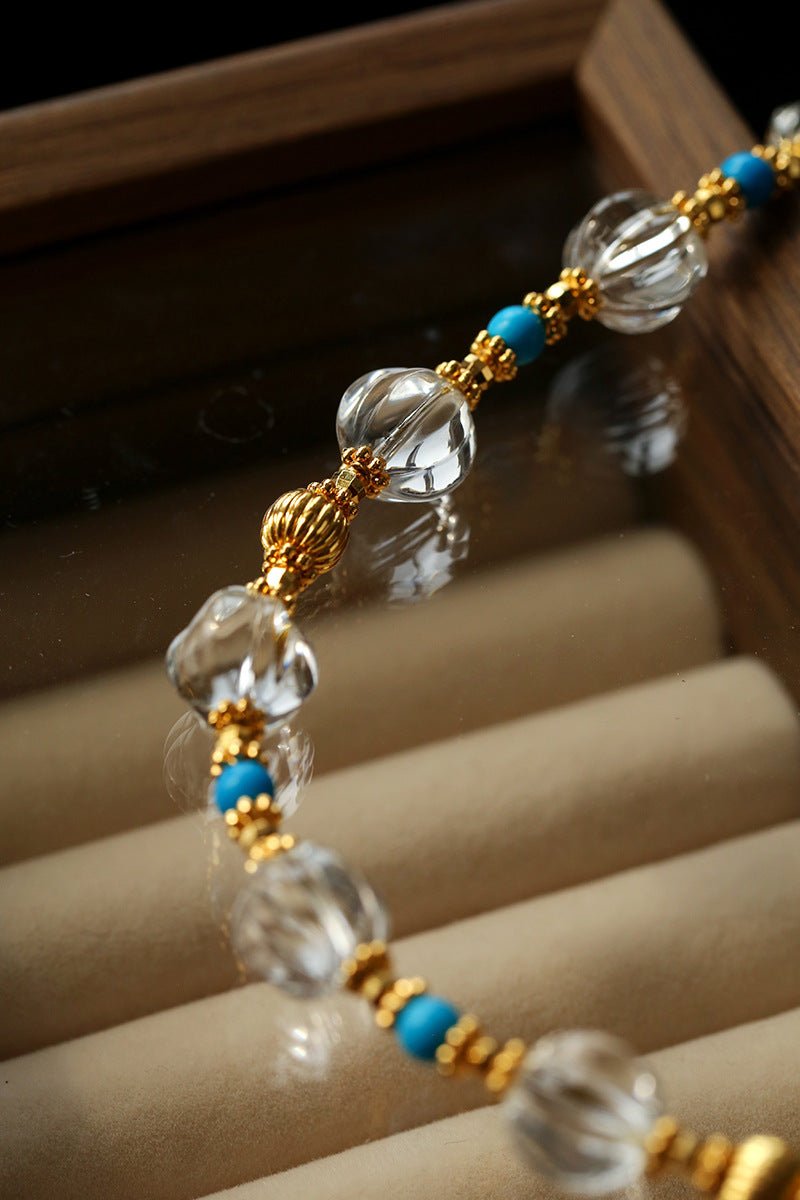 Turquoise Glass Lantern Bead Necklace - floysun