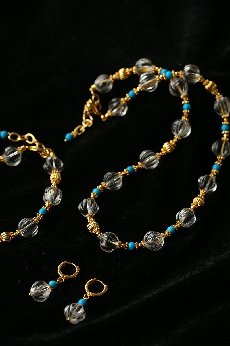 Turquoise Glass Lantern Bead Necklace - floysun