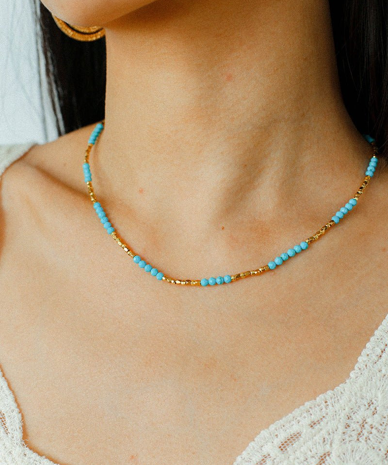 Turquoise & Gold Bead Spacer Beaded Necklace - floysun