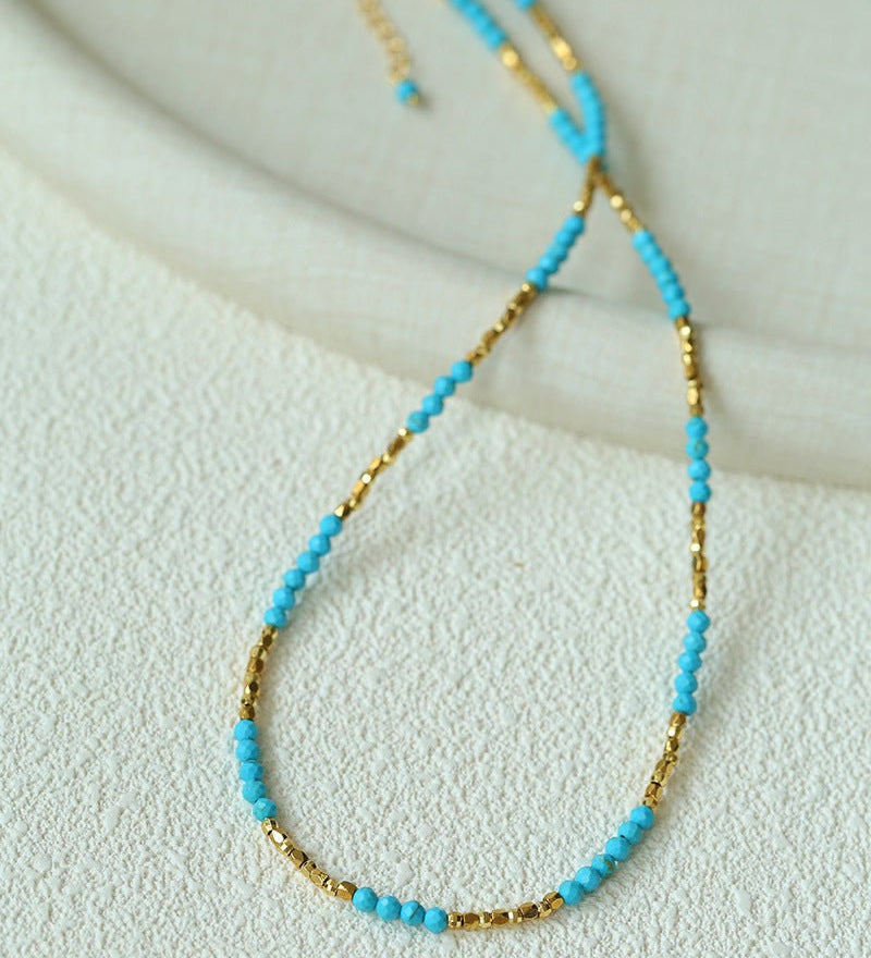 Turquoise & Gold Bead Spacer Beaded Necklace - floysun