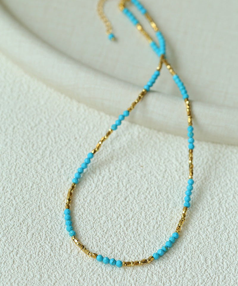 Turquoise & Gold Bead Spacer Beaded Necklace - floysun