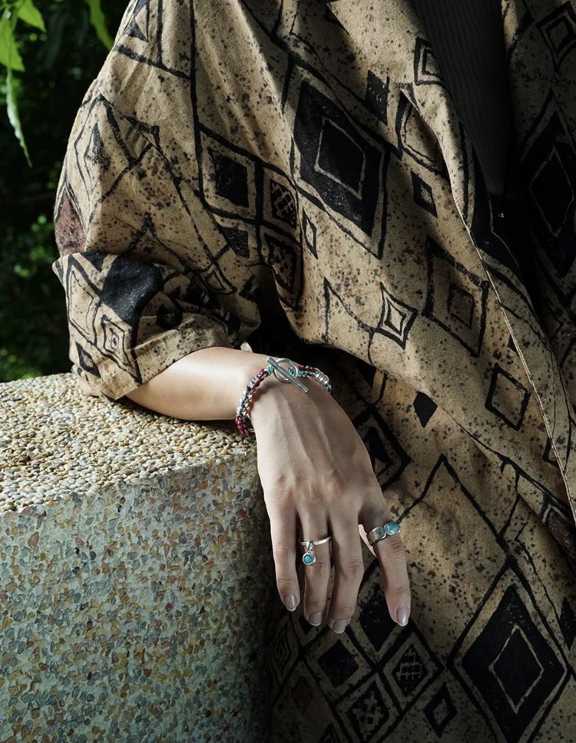 Turquoise Inlay Sterling Silver Geometric Ring - floysun