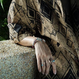 Turquoise Inlay Sterling Silver Geometric Ring - floysun