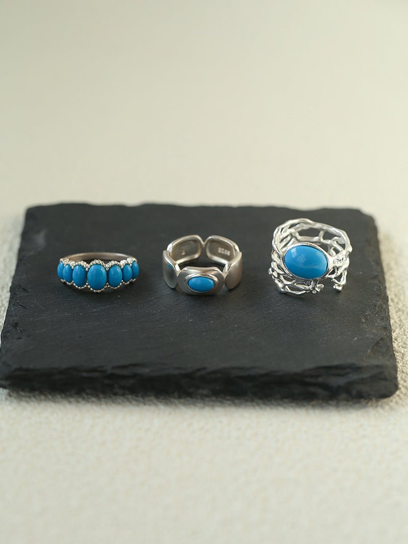 Turquoise Inlay Sterling Silver Geometric Ring - floysun