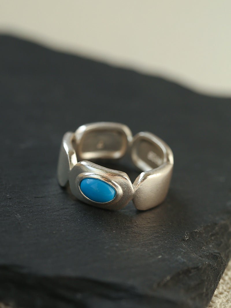 Turquoise Inlay Sterling Silver Geometric Ring - floysun