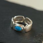 Turquoise Inlay Sterling Silver Geometric Ring - floysun