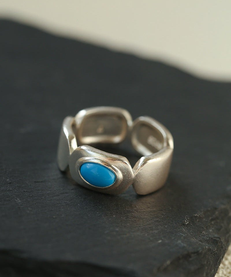Turquoise Inlay Sterling Silver Geometric Ring - floysun