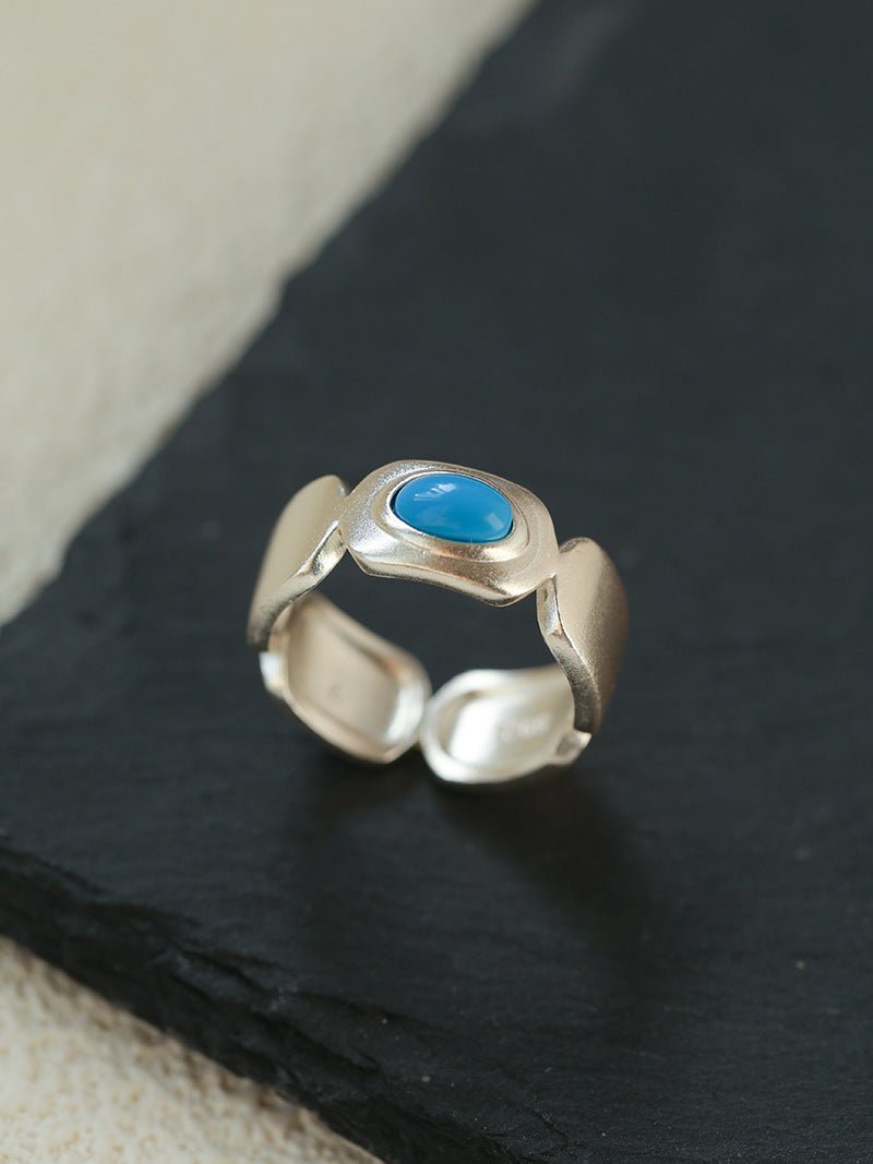Turquoise Inlay Sterling Silver Geometric Ring - floysun