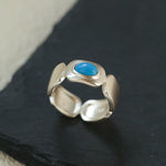 Turquoise Inlay Sterling Silver Geometric Ring - floysun
