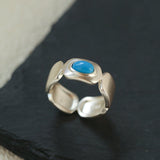 Turquoise Inlay Sterling Silver Geometric Ring - floysun