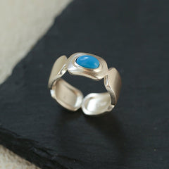 Turquoise Inlay Sterling Silver Geometric Ring - floysun