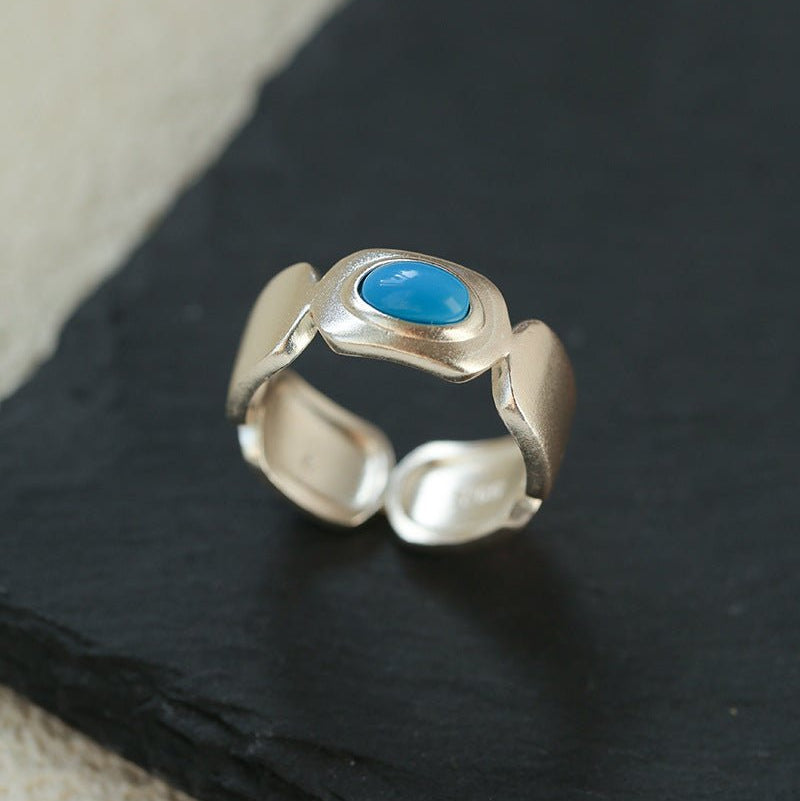 Turquoise Inlay Sterling Silver Geometric Ring - floysun