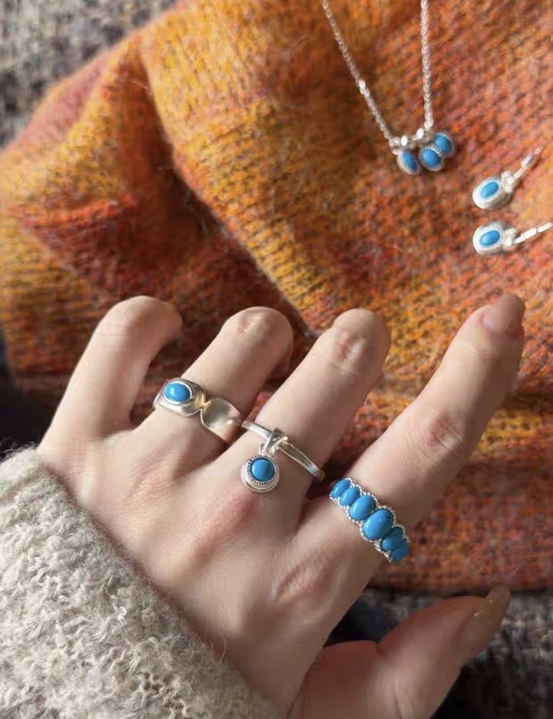 Turquoise Inlay Sterling Silver Geometric Ring - floysun