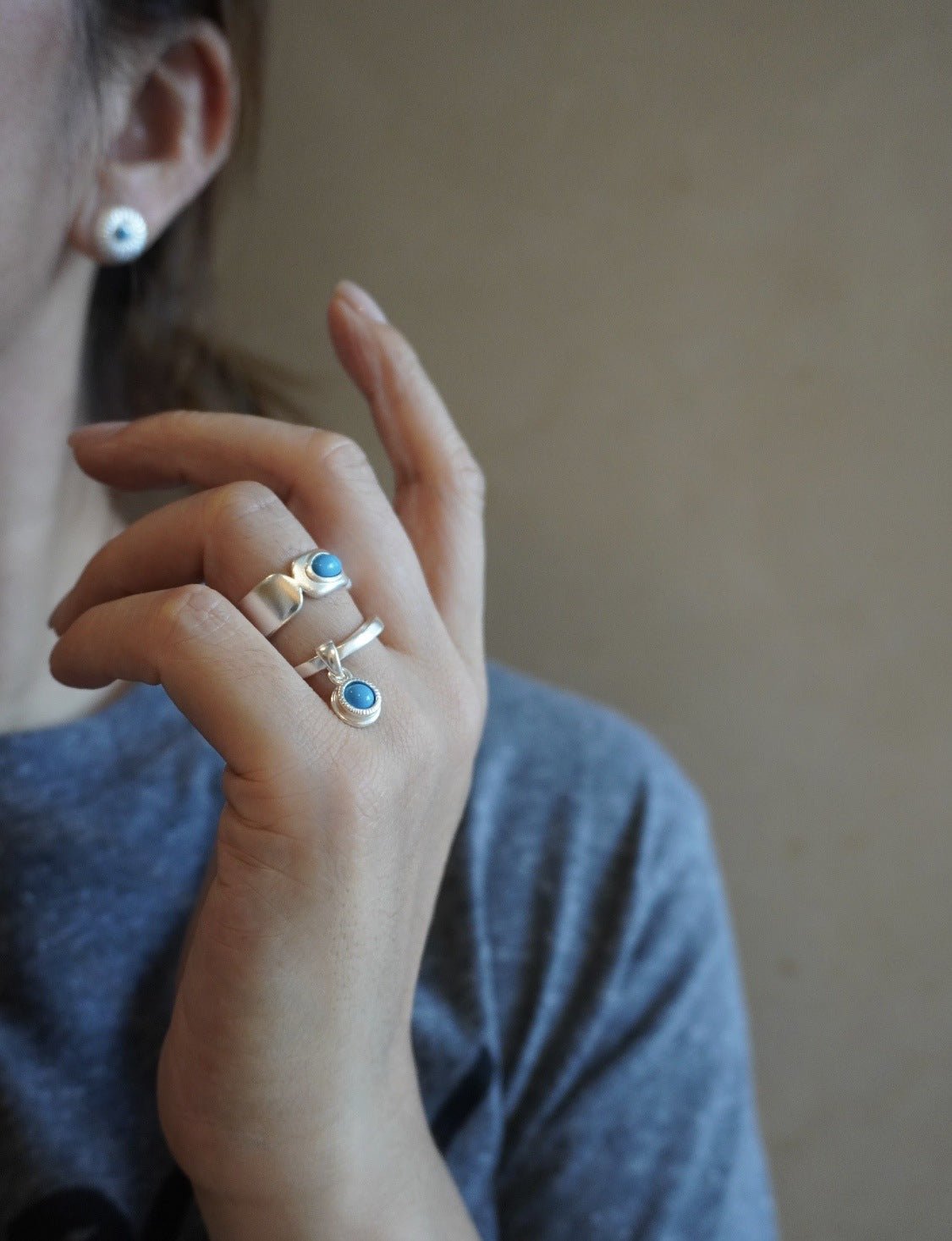 Turquoise Inlay Sterling Silver Geometric Ring - floysun