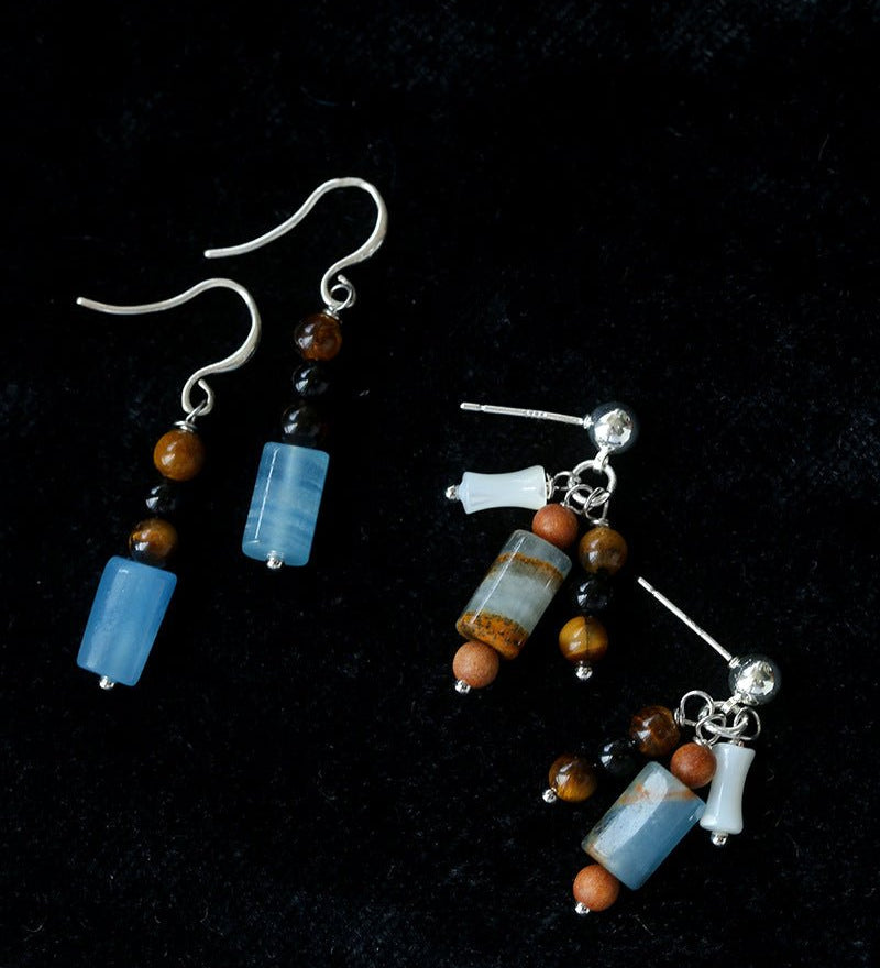 Twilight Mist Earrings – Blue Calcite & Onyx Accents - floysun