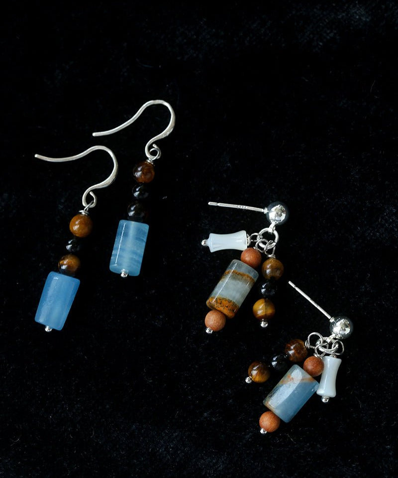 Twilight Mist Earrings – Blue Calcite & Onyx Accents - floysun