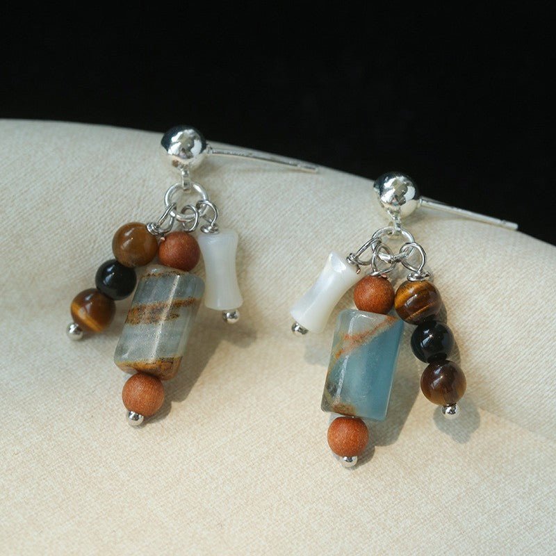 Twilight Mist Earrings – Blue Calcite & Onyx Accents - floysun