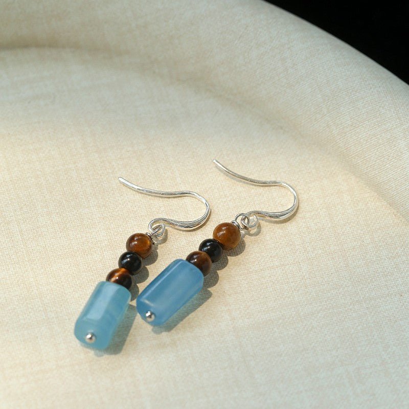 Twilight Mist Earrings – Blue Calcite & Onyx Accents - floysun