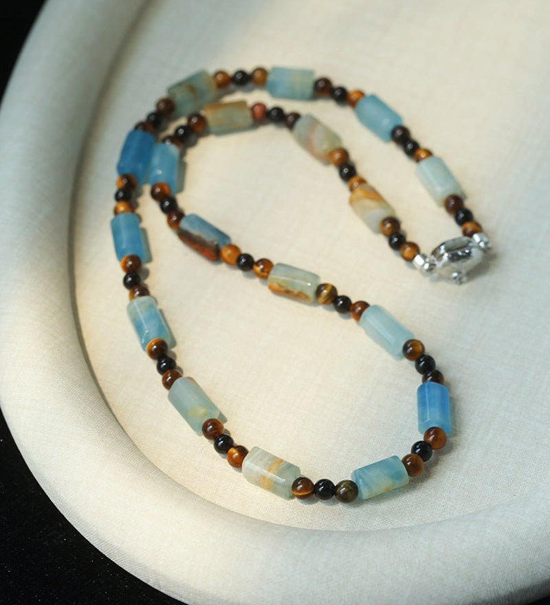Twilight Mist Necklace – Blue Calcite & Tiger's Eye - floysun